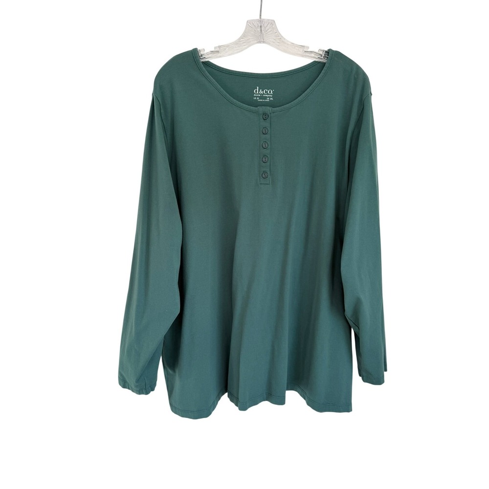 Denim & Co Womens 3X Teal Green Long Sleeve Henley Top Cotton Blend A3127